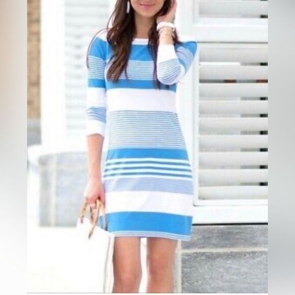 Lilly Pulitzer Marlowe Dress in Bay Blue Stripe - Picture 1 of 8